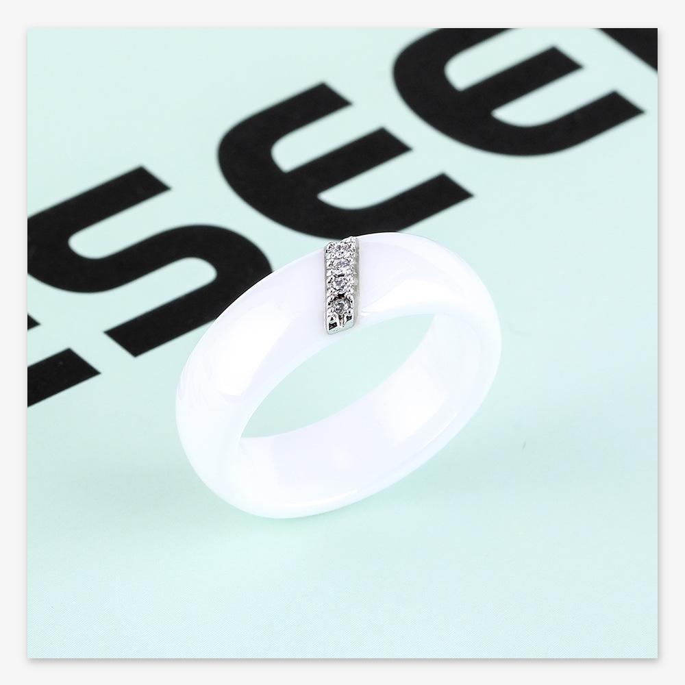 Trendy 6MM Beveled Ceramic Ring with Zircon Inlay
