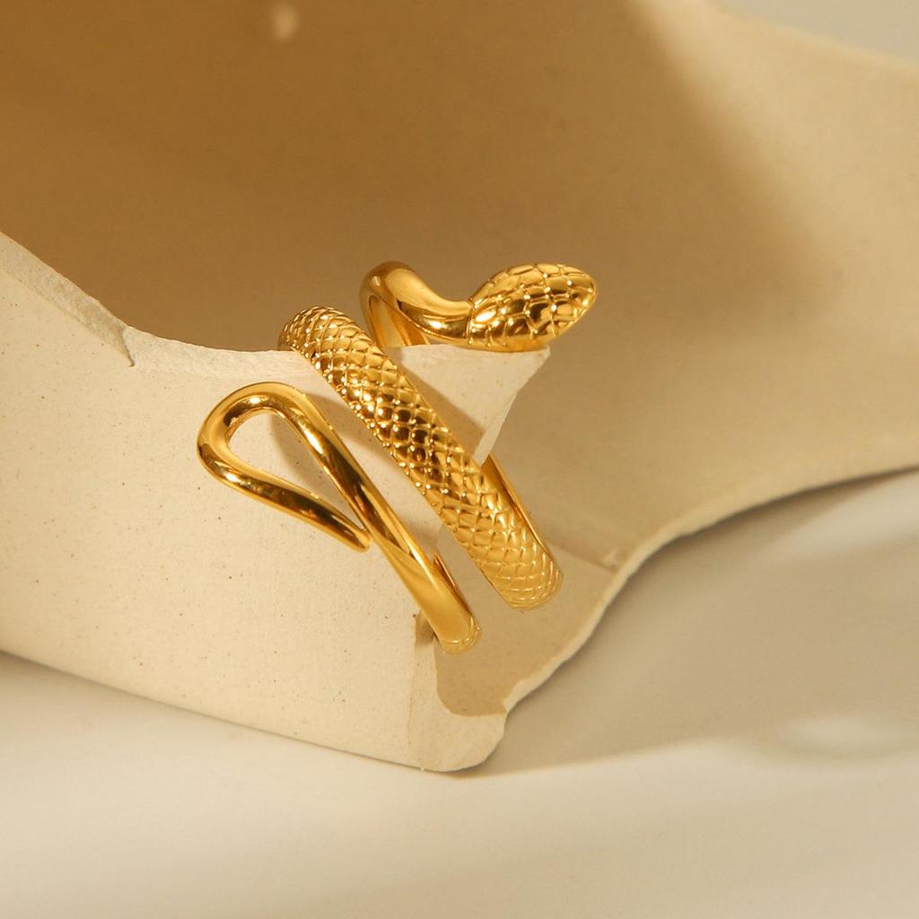 Unisex Stainless Steel Retro Snake Ring - Non-fading, Niche Design