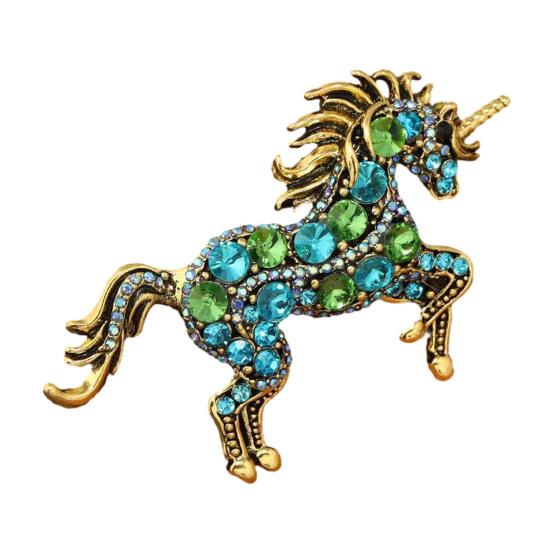 Broche Style Rétro Strass Étincelants Incrustés Design Cheval Broche Épinglette Revers de Col de Costume Badge Accessoire Élégant