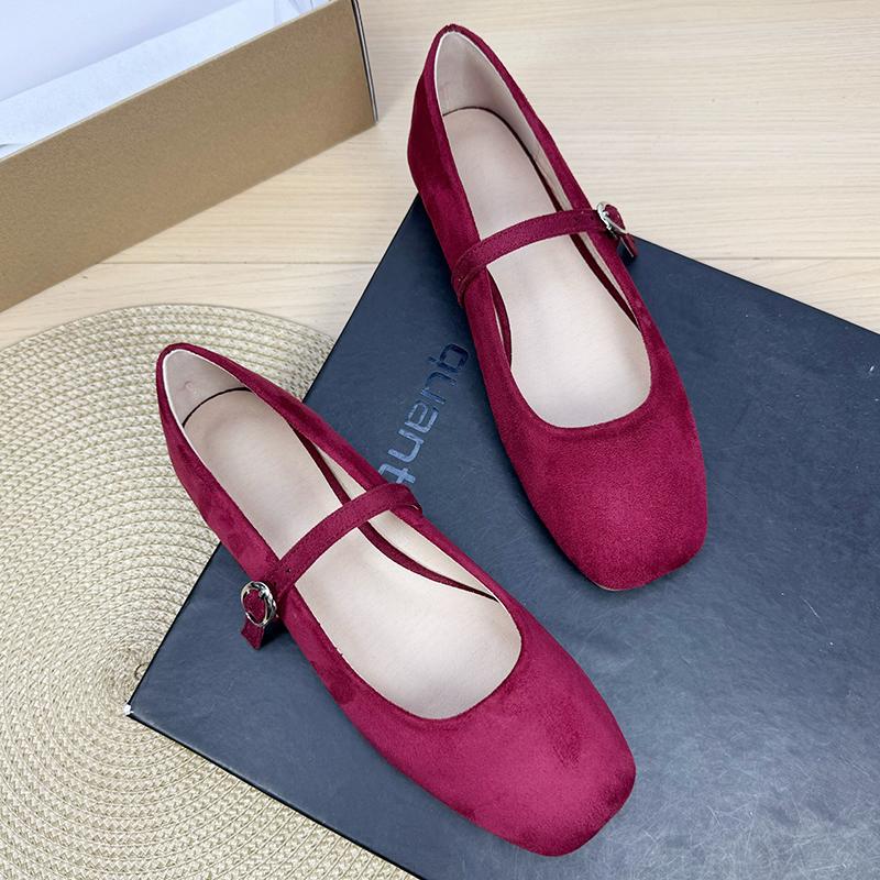 Fashion Flat Shoes for Women 2025 Square Toe Shallow Mouth Suede New Mary Jane Shoes Large Size Women's Shoes 42 43 44 Zapatos