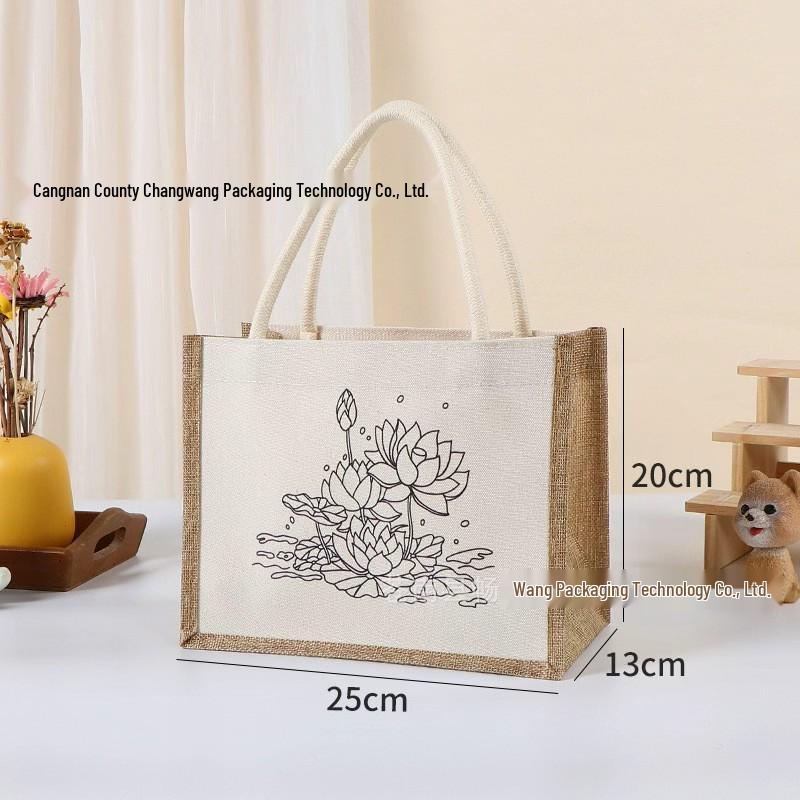 Hand-Painted Graffiti Canvas Tote Bag - Yellow Linen Logo Pattern
