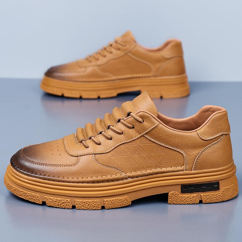 

2025 new men s casual leather shoes British fashion trend board shoes cowhide thick shoes 44 коричневый