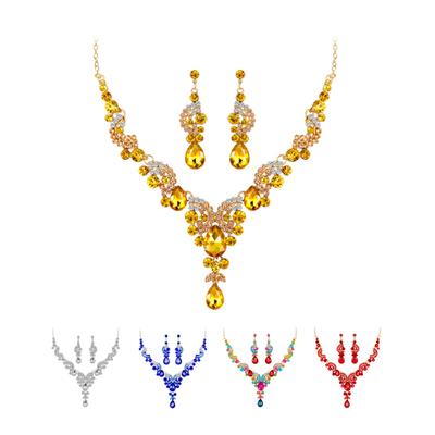 Fashion Wedding Faux Crystal Rhinestone Decor Necklace Earrings Jewelry Set