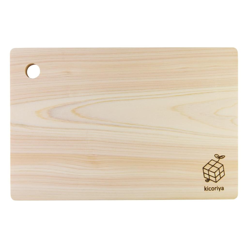Kicoriya Single-piece Japanese Cypress Wood Cutting Board, 30cm X 20cm, Small, with S-hook