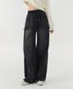 Akeusi Multi Side Strap Elastic Wide Denim Pants Unisex (Black)