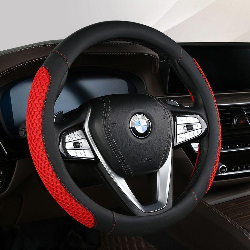 

Car Steering Wheel Cover Universal Ice Silk Non-Slip Breathable Leather Pu Summer Wear-Resistant Sweat-Absorbent Non-Slip Handlebar Cover Decoration Red 38cm