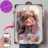 Smiling Woman D Texture Printed Poster Custom Vintage Metal Tin Plate Sign for Wall Art Luxury Decoration Home Decor Ornaments