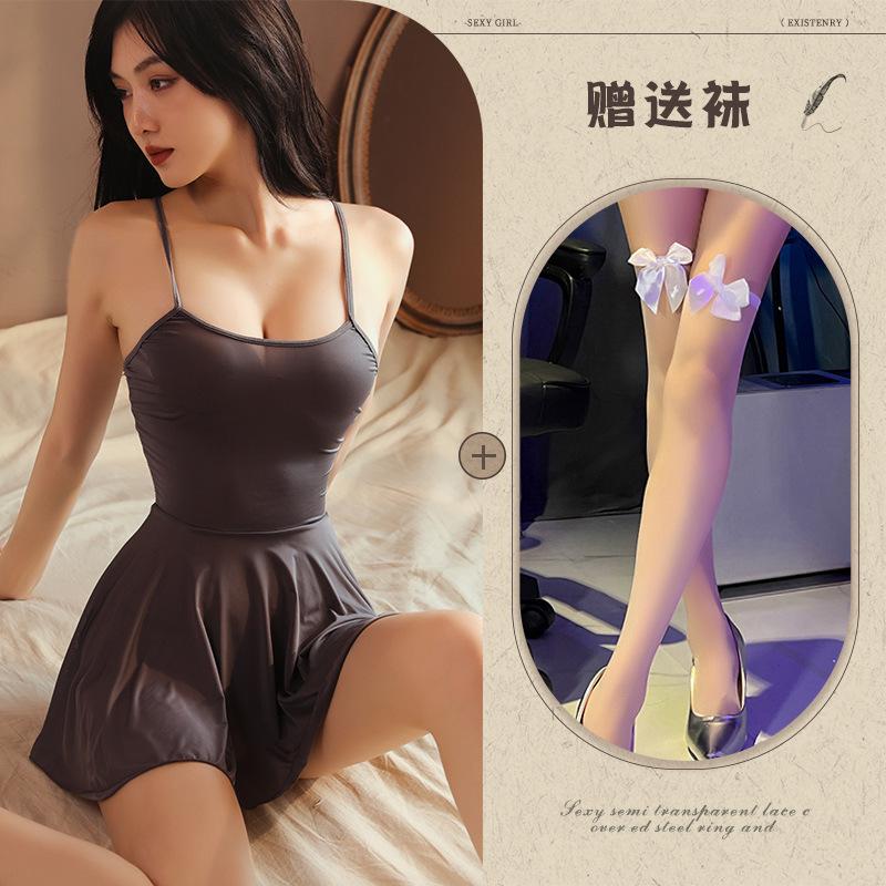 Sexy Perspective Sex Nightgown Cute Little Woman Pure Desire Suspender Pajamas Backless Temptation Sex Pajamas Super Large Size