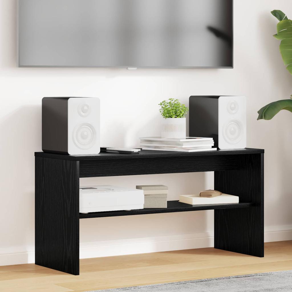 TV Stand Black Oak Look 80 X 30 X 40 Cm Engineered Wood