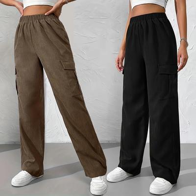 High Waist Women Vintage Corduroy Pants Straight Casual Fashion Trousers Vintage  Pants