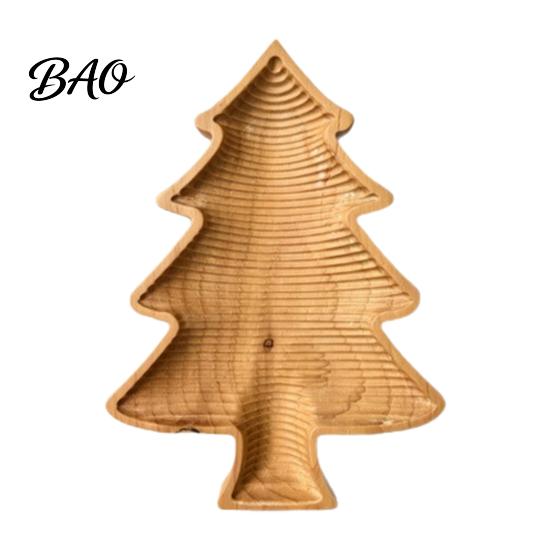 Handcrafted Nut Dish for Party Wooden Christmas Tree Serving Tray, Candy Dish, Xmas Tree?Shaped Snack Storage Solid Wood Tray Plate, Decorative