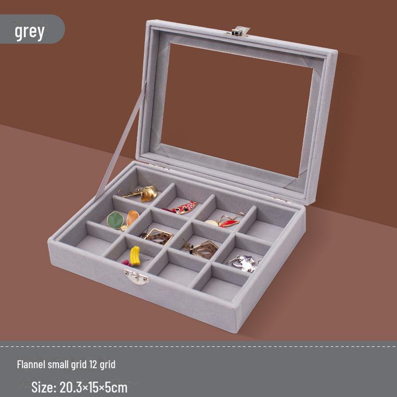 Pink Flocked Portable Jewelry Box with Lid - 316-Grit Dustproof Glass Ring & Earring Display