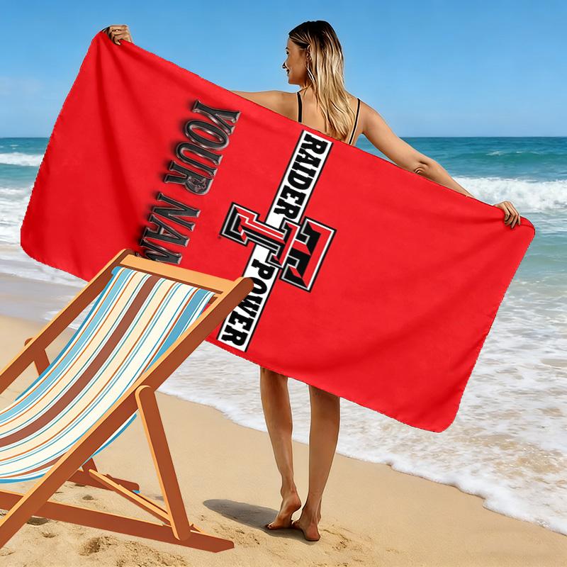 Name Custom Texas Tech Print Beach Towel, Large Soft Quick Dry Towel for Beach Camping Swimming