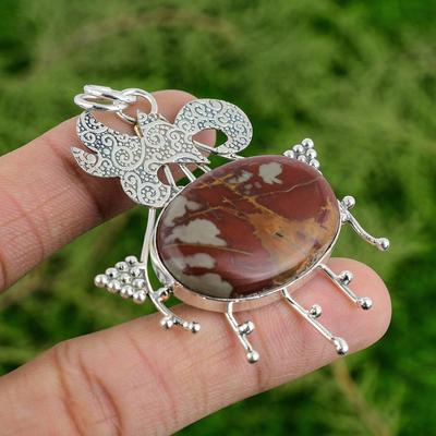Noreena Jasper Gemstone 925 Sterling Silver Art Deco Bezel Wedding Wife Pendant