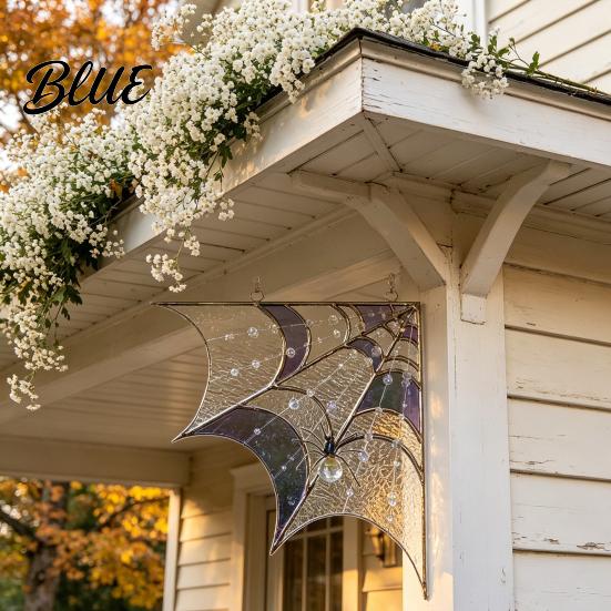 Unique Halloween Door Decor Spiderweb Topper Acrylic Gothic Sun Catcher with Hanging Gem Spiders Stained Glass Spider Web Rainbow Window And