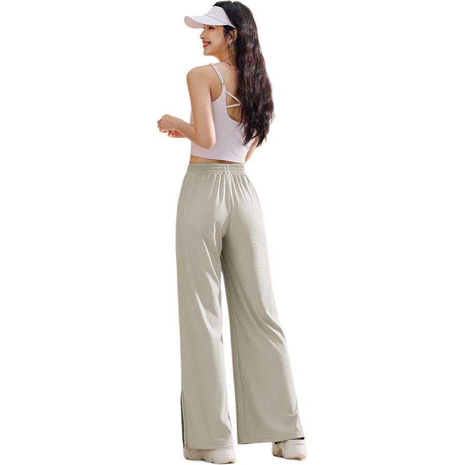 Anta Training Series Solid Color Mid Waist Drawstring Breathable Versatile Wide Leg Sports Pants Women Pants Pearl-Gray 962527303-1