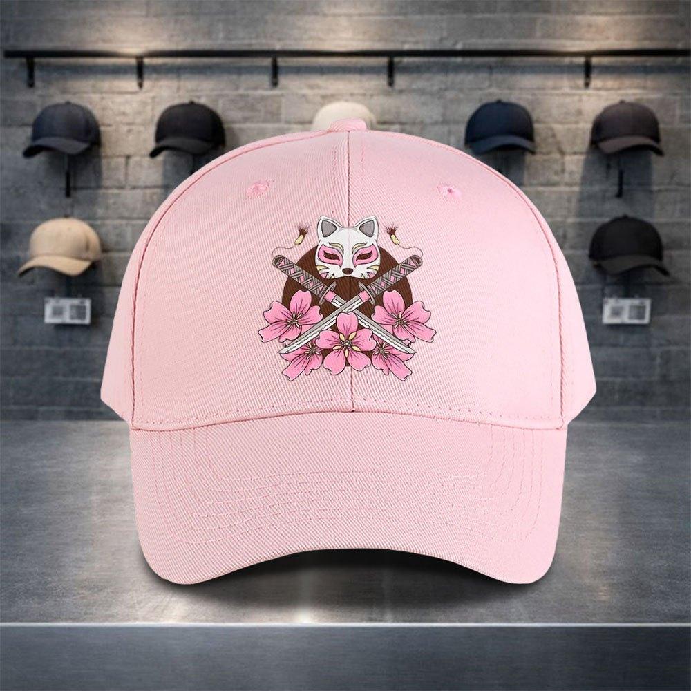 Kitsune Fox Mask Katana Cherry Blossom Baseball Cap Unisex Polyester Casual Adjustable Outdoor Hat