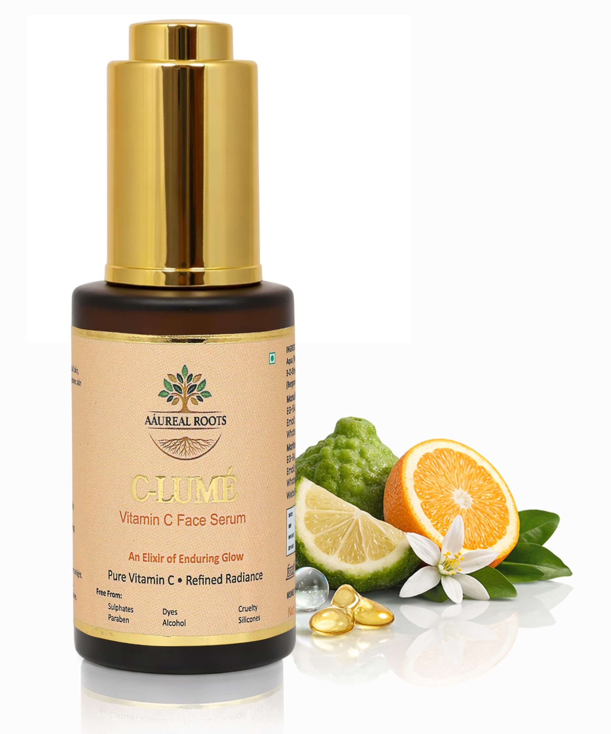 Aaureal Roots C-Lume Vitamin C Face Serum with Ethyl Ascorbic Acid & Hyaluronic Acid | Brightening, Hydrating & Skin Radiance Booster | Lightweight