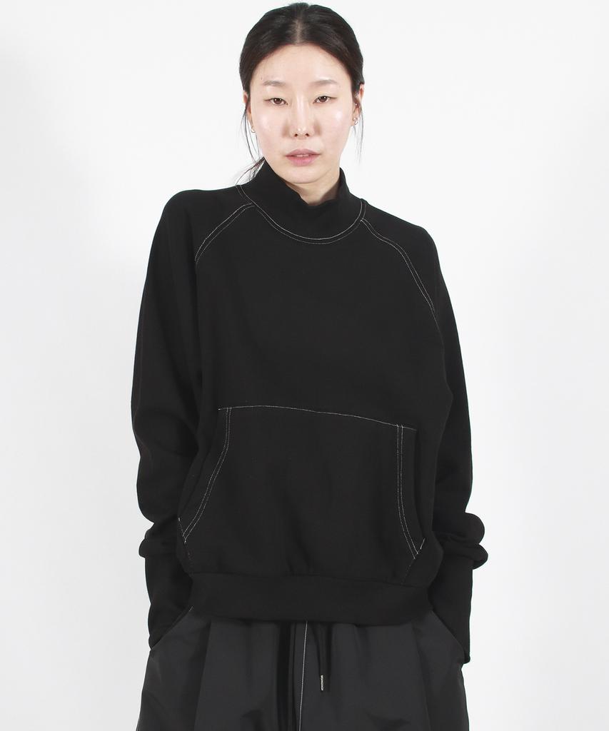 Deumakeu High-Neck Medium-Fit Stitch Raglan Sweatshirt - Black