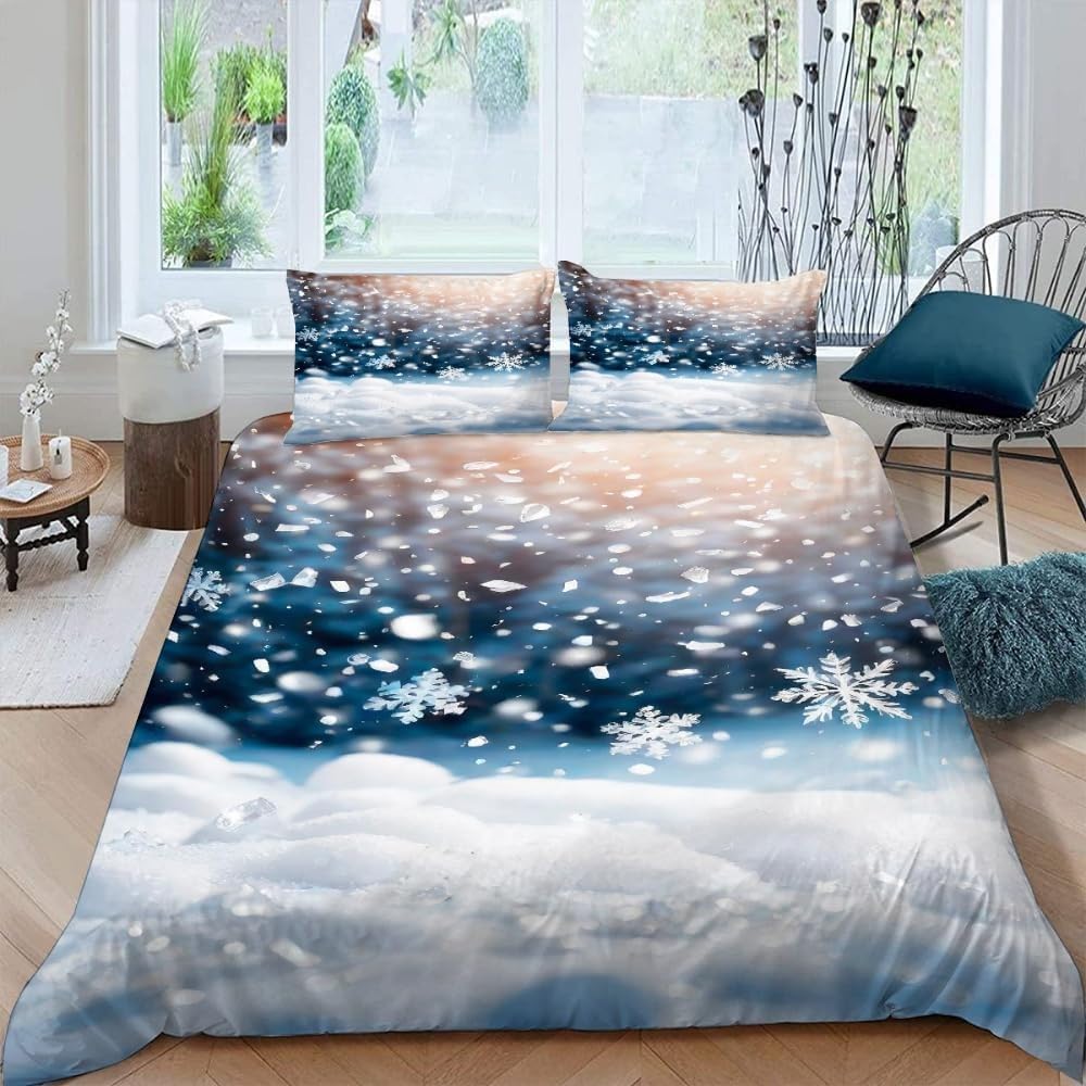 Crystal Duvet Cover for Kids Queen Lightweight Quilt Cover with 2 Pillowcase Ice Crystal Winter Themed Bedding Sets No Comforter