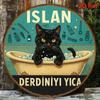 Retro Metal Cat Sign Vintage Round Wall Art Decor for Home Bar 8 Inch