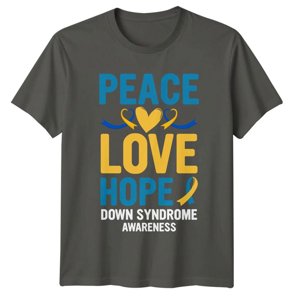 Peace Love Hope Down Syndrome Awareness Ribbon TShirt S