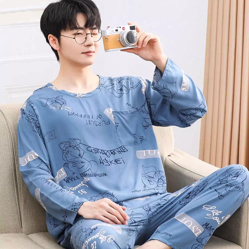 High-Quality Men's Korean-Style Loose Long-Sleeve Pajamas for Spring/Autumn – Casual, Versatile Homewear Set