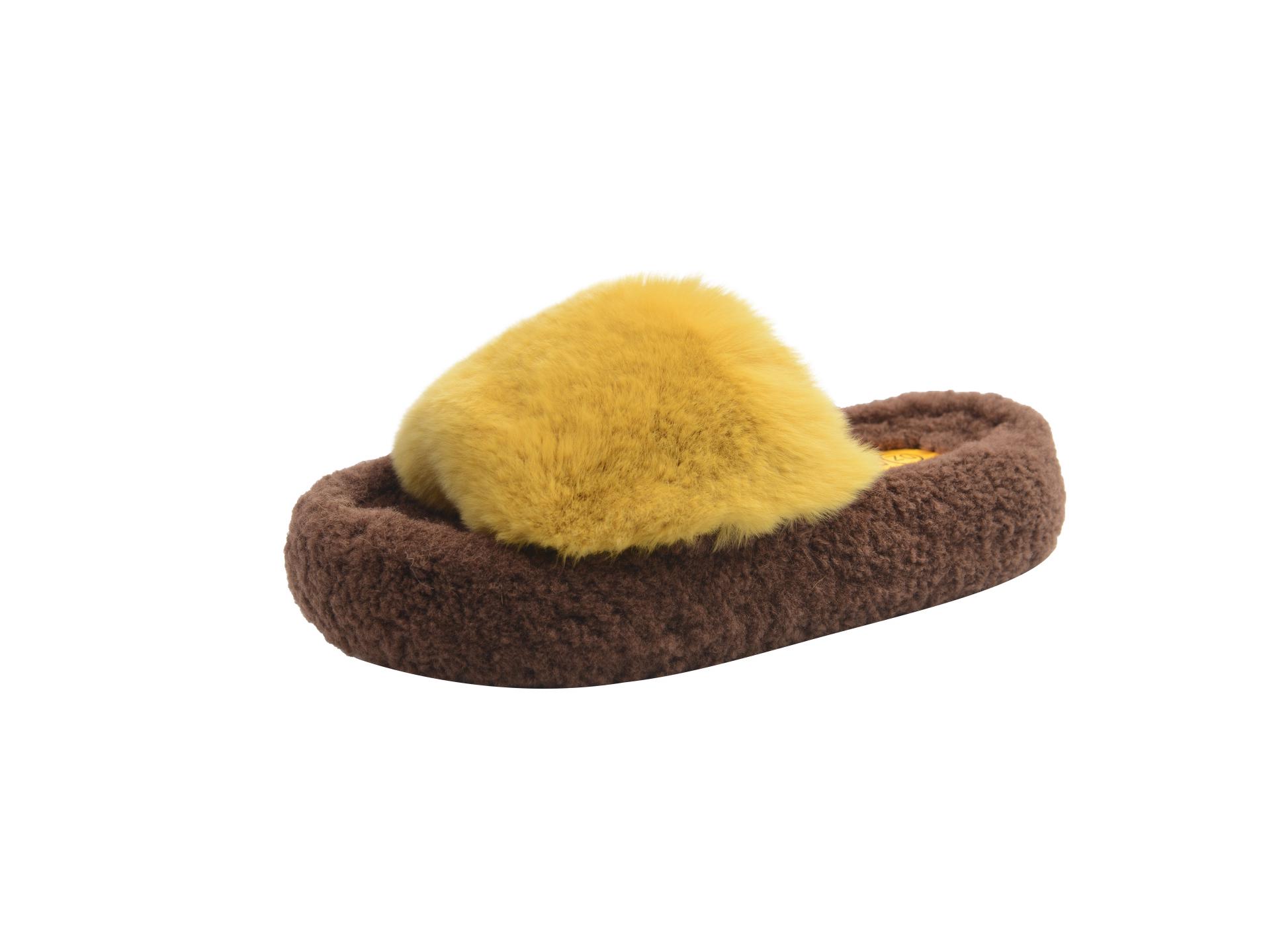 

Женские пушистые хлопковые шлепанцы на плоской толстой подошве, осень/зима 2025 35 жёлтый