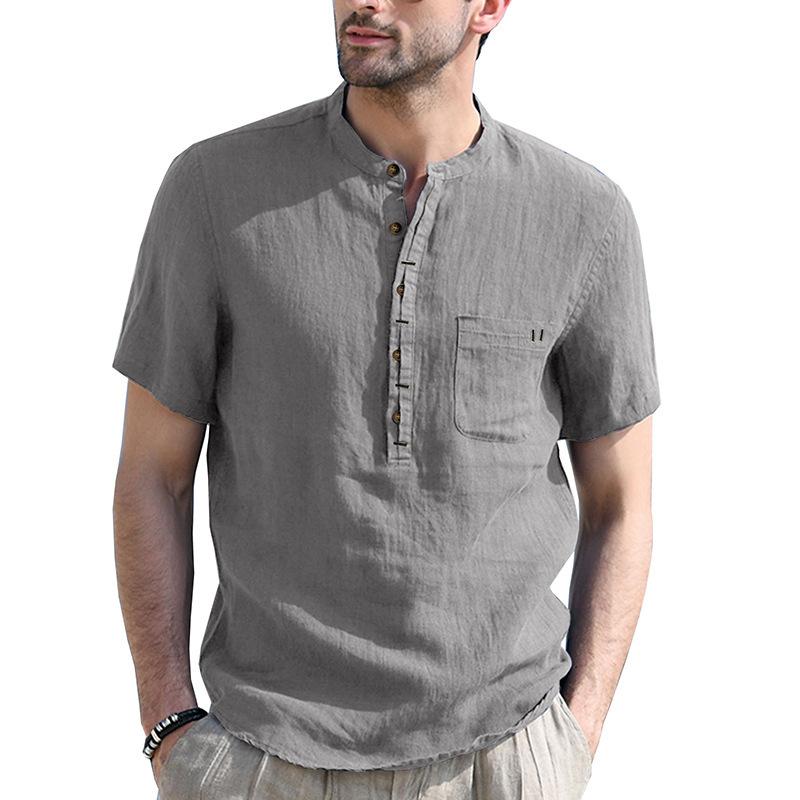 Heren Henley-overhemden Bandkraag Korte mouw Overhemd Casual Zomer Strand Tops Overhemd Basic T-shirt Effen Ademend 5-knoops Comfortabel overhemd voor mannen