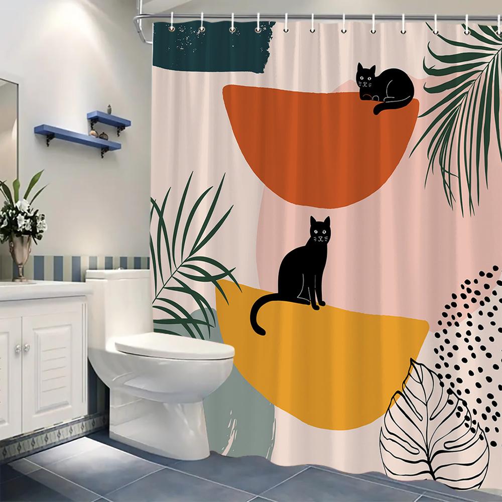 Abstract Cats Shower Curtain - Anti-Mold, Waterproof Bathroom Decor, Unique Gift, Stylish Design, Vibrant