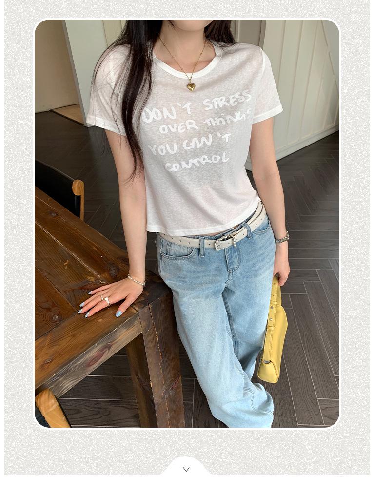 Women's Korean Style Slim Fit Letter Print Short Sleeve Crop Top