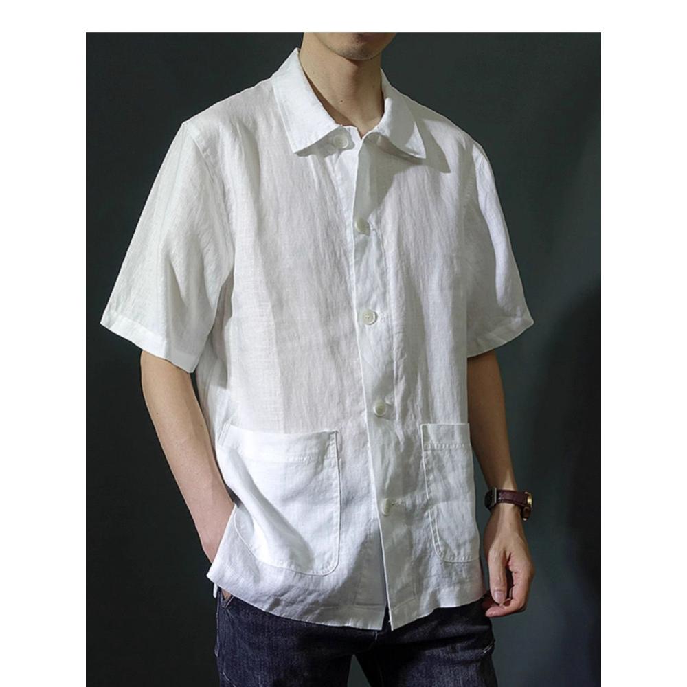 Japanese Thin Breathable Men Short-sleeved Shirt for Summer New Solid Color Lapel Casual Half-sleeved Cardigan
