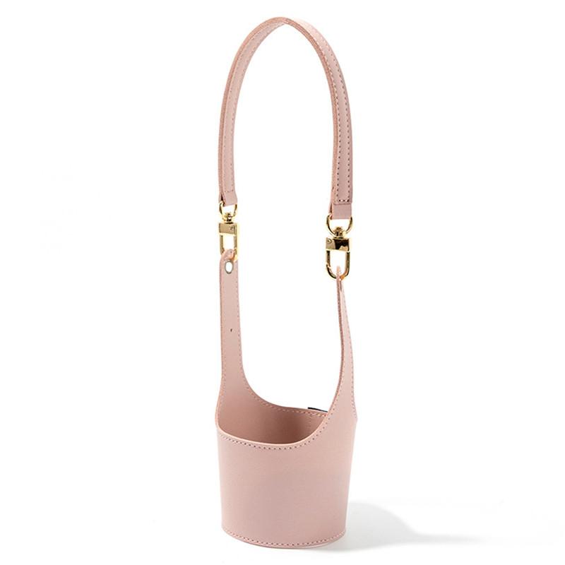 

Pu Leather Water Cup Cover Lanyard Portable Water Cup Accessories Hot And Cold Insulation Fashion Quilt Cover розовый