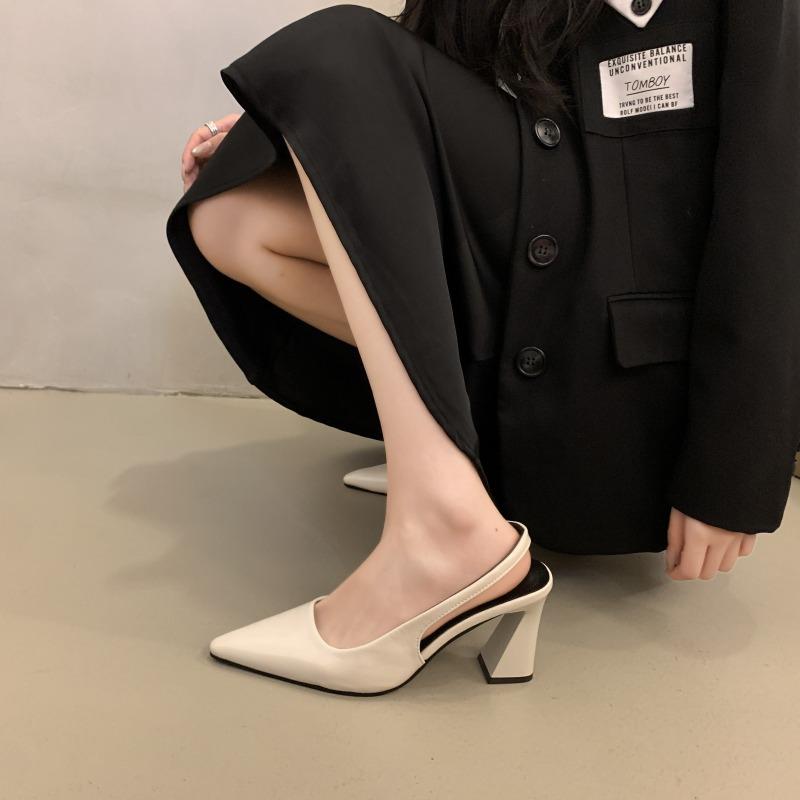 Long Leg Muse~ Temperament Bag Head Empty Sandals Women's Summer New Pointed Fashion Thick High Heels Single Shoes