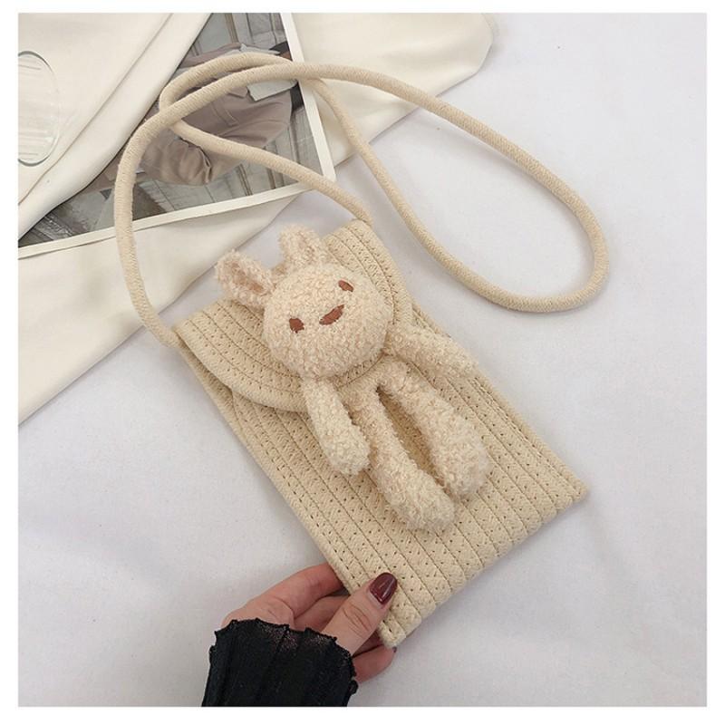 

Cotton Rope Hand-woven Bag Women s Fashionable One-shoulder Cross-body Cute Cartoon Mobile Phone покинуть белый