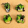 Cat Brooch Enamel Cartoon Green Plant Shape Lapel Pin Animal Jackets Hats Sweatshirts School Bags Badge Outfit Accessory