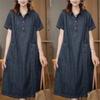 Short Sleeved Shirt Denim Dress for Women Summer Korean Version Loose with Pockets Casual Thin Denim Dress Female