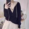 2024 Chic Layered Hooded Knitwear: Women's Two-Piece Color Block Sweater
