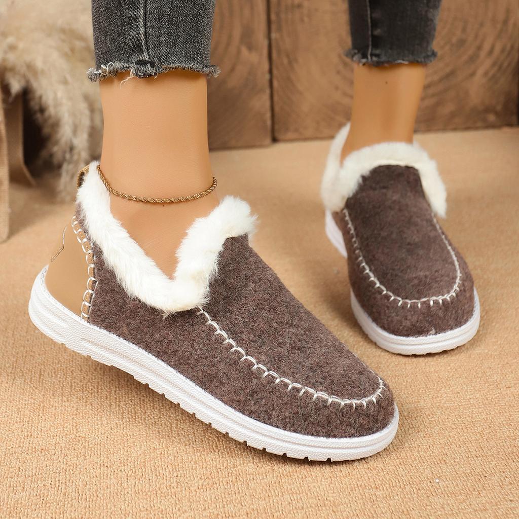 2025 New Winter Women's Cotton Shoes Plus Size Fleece Thickened Raw Edge Warm Flat Cotton Shoes