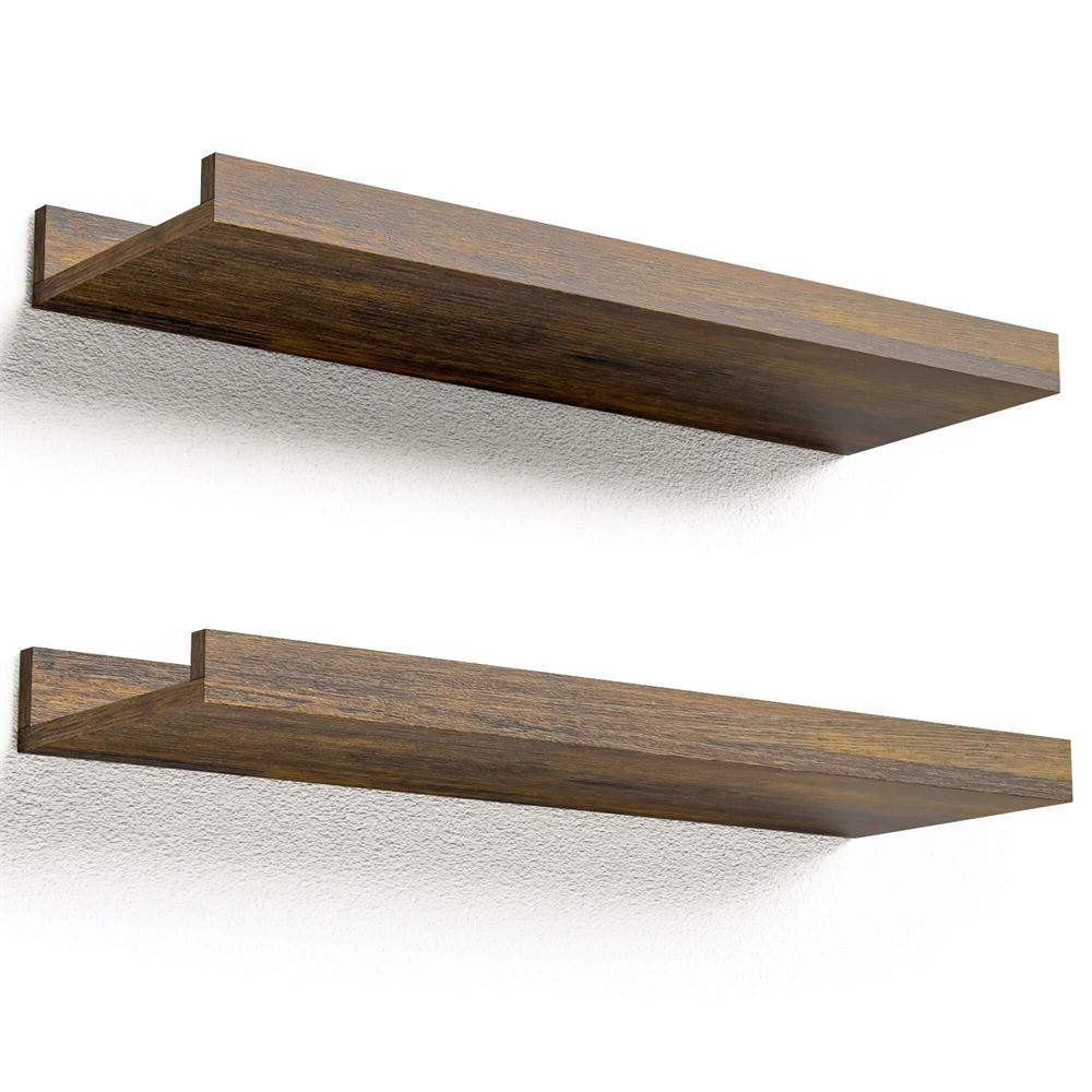 Wood Floating Shelves for Wall Set of 2 Living Room Decor Wall Mounted Display Shelves Shelves with Lip Bedroom Ledge Shelf