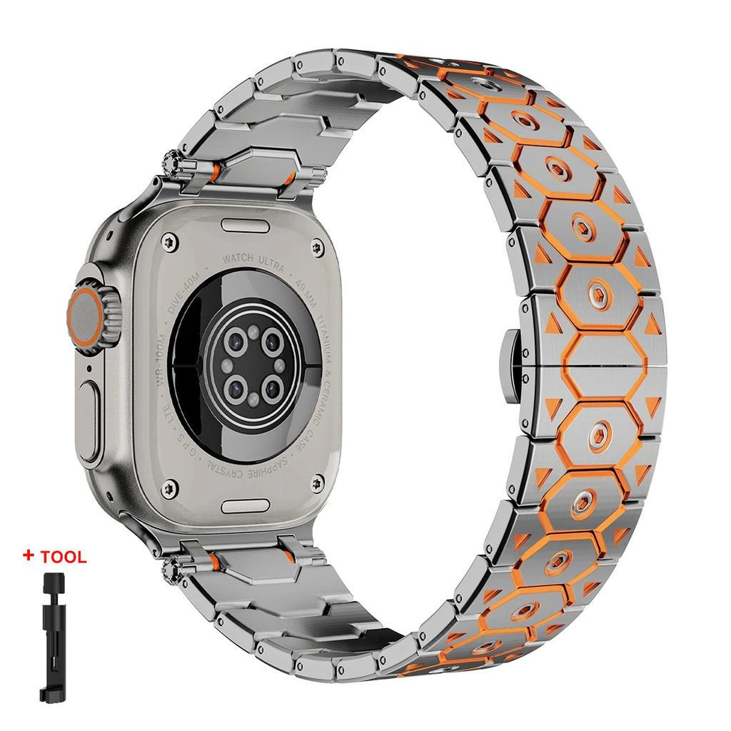 Luxury Titanium Color Strap for Apple Watch 10 Ultra 2 Band 49mm 45mm 44mm 42 Metal Stainless Steel Bracelet Iwatch 9 8 7 6 5 SE