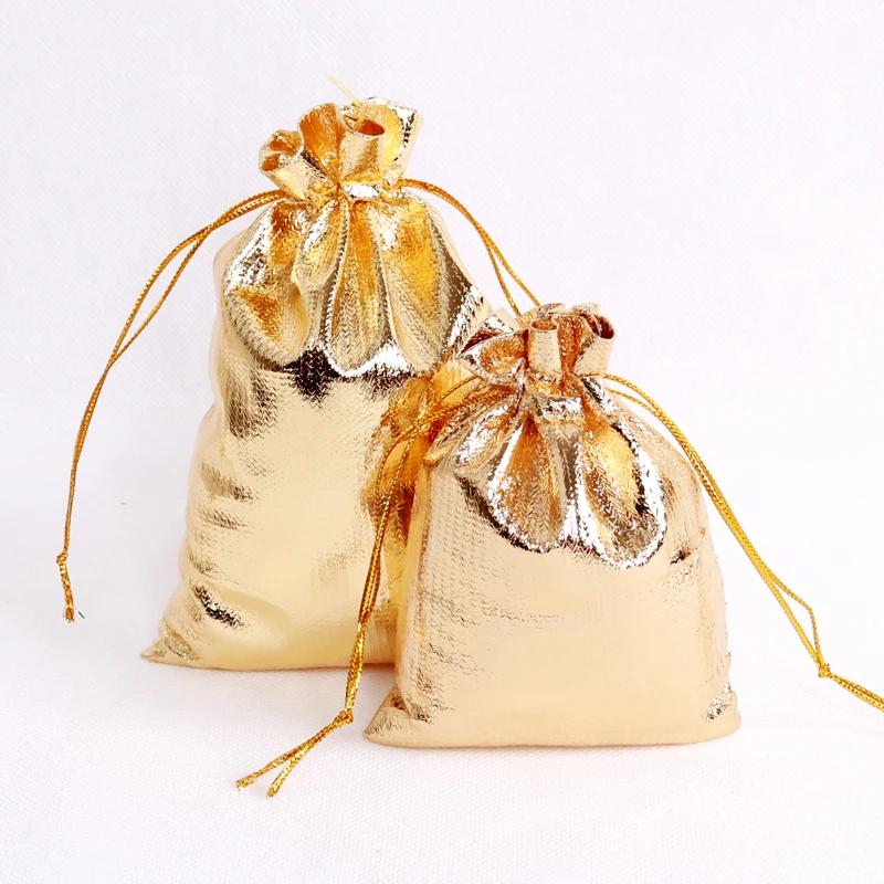 

10pcs 9 Sizes (5*7-20*30cm) Gift Bags Gold Silver Color Drawable Organza Pouch Christmas Wedding Gift Jewelry Craft Candy Bags 5x7cm&10pcs