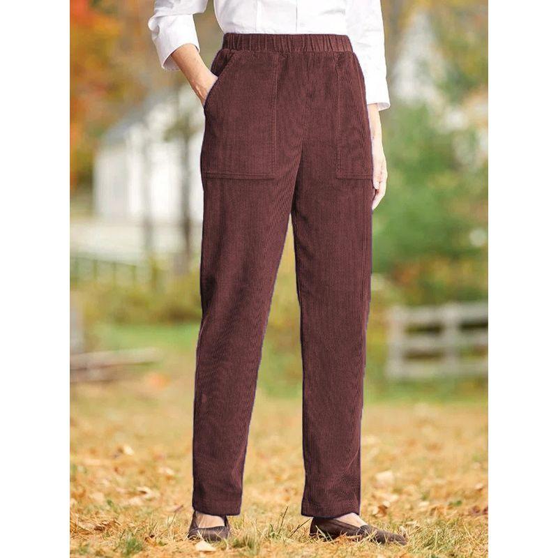 

European and American Cross-Border Export Autumn and Winter Women Casual Long Pants Loose Corduroy Pocket Straight Pants Solid Plus size Wine red XL (Waist 82)