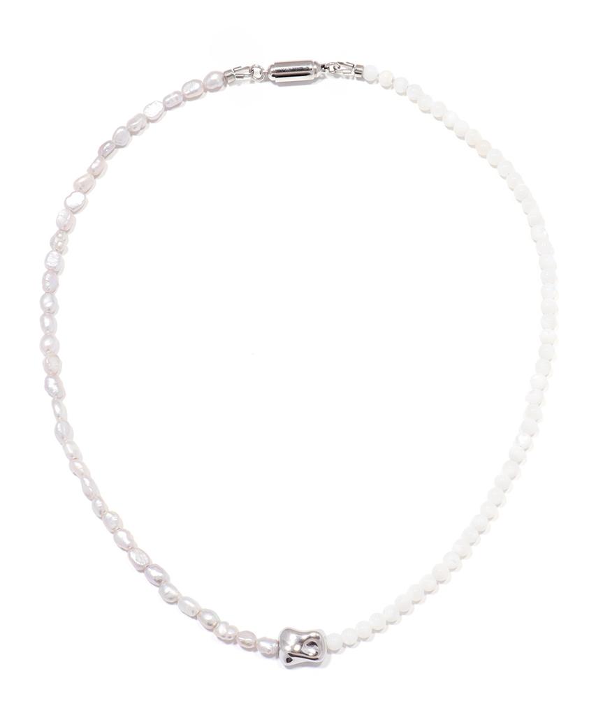 Polalita Half Pearl Milk Mother-Of-Pearl Silver Point Necklace (Plt-Nl-088_Wt)