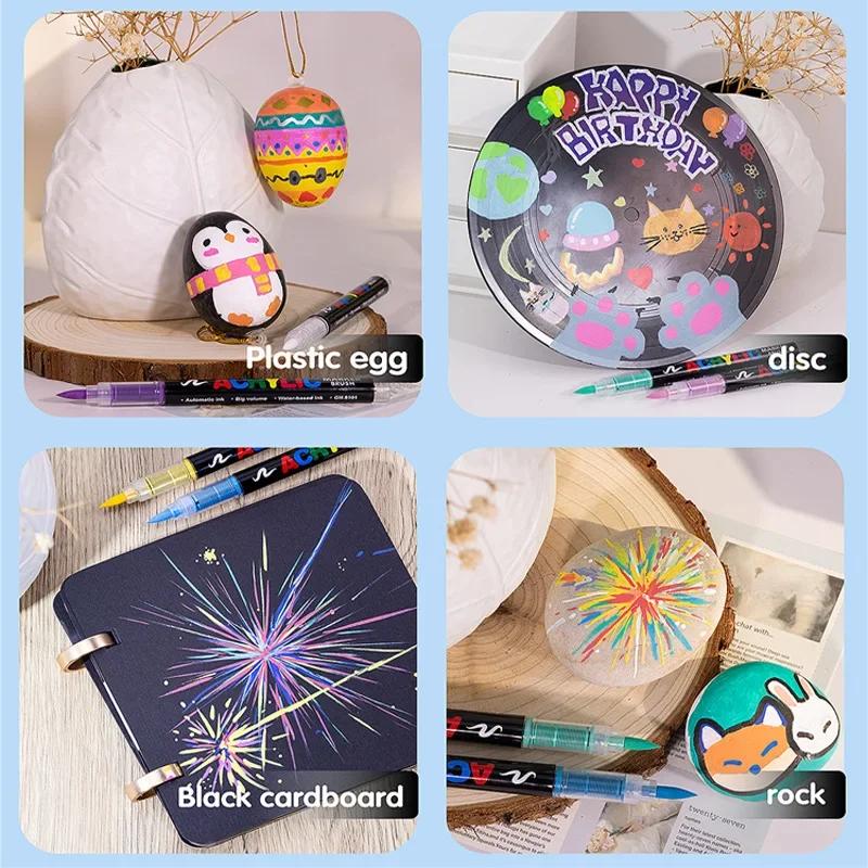 12-120 Colors Acrylic Paint Pens Markers Brush Tip Paint Markers For Rock Painting Wood Canvas Stone,Christmas Gift DIY Crafts