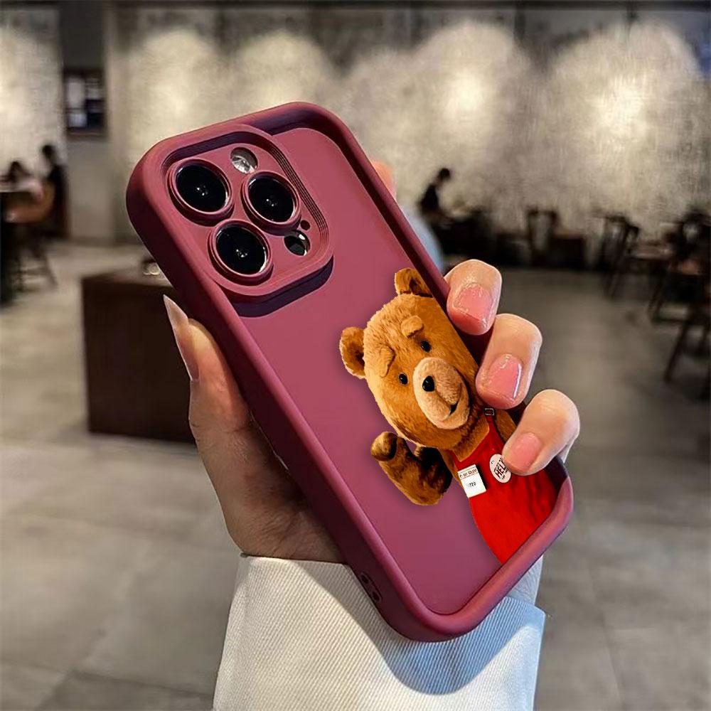 Cartoon Bär T-Teddy Handyhülle Für iPhone Apple 17 AIR 16 16E 11 12 13 14 15 XR Plus Pro Max DIY Hülle TPU Stoßfeste Hülle Capa