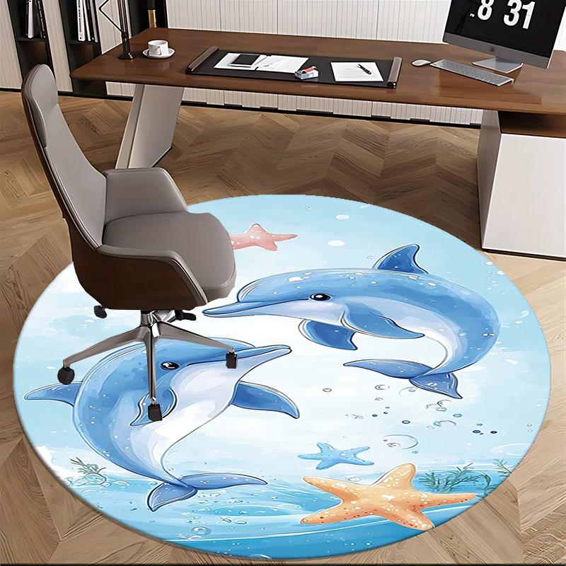 Dolphin Sea Starfish Chair Mat Round Rug-Office Carpet, Machine Washable, Non-slip, Suitable for Living Rooms, Bedrooms