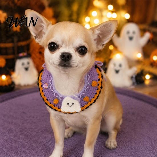 Clothing Halloween Pet Costume for Cats Small Dogs, Handmade Crochet Witch Hat Bib Puppy Party Accessories Collar, Adjustable Holiday Dog Cat