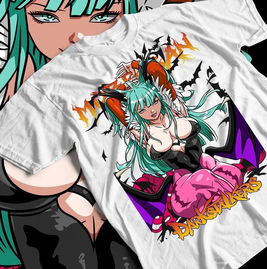Summer Morrigan Aensland T-shirt, Darkstalkers Tee, Anime Shirt, Men s Round Neck Short Sleeve S разноцветный