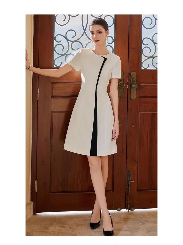 AD High-Fashion Women's Black & White Patchwork Suit Dress - Professional College Student Interview & Teacher Workwear